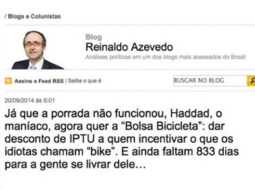 Rede social do dia: colunista da veja chama ciclistas de ‘idiotas’