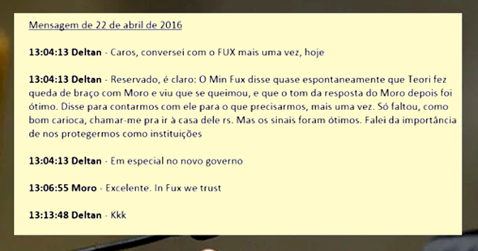 Em novo vazamento, ministro do STF, Luiz Fux, dá apoio a vazamento ilegal da Lava Jato