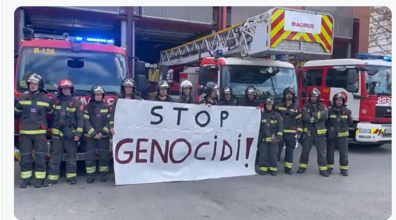 Vídeo: bombeiros de Barcelona pedem o fim do genocídio do povo palestino na Faixa de Gaza