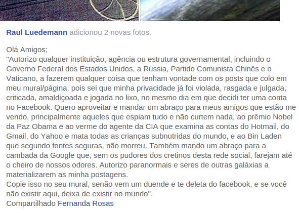 Rede social do dia: ‘autorizo até seres de outras galáxias’